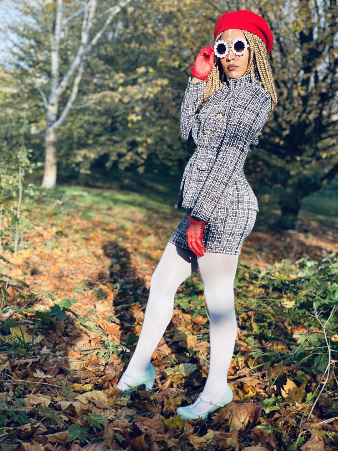 Classic Black + White Tweed Mini Skirt + Blazer Suit - One Wear Freedom 