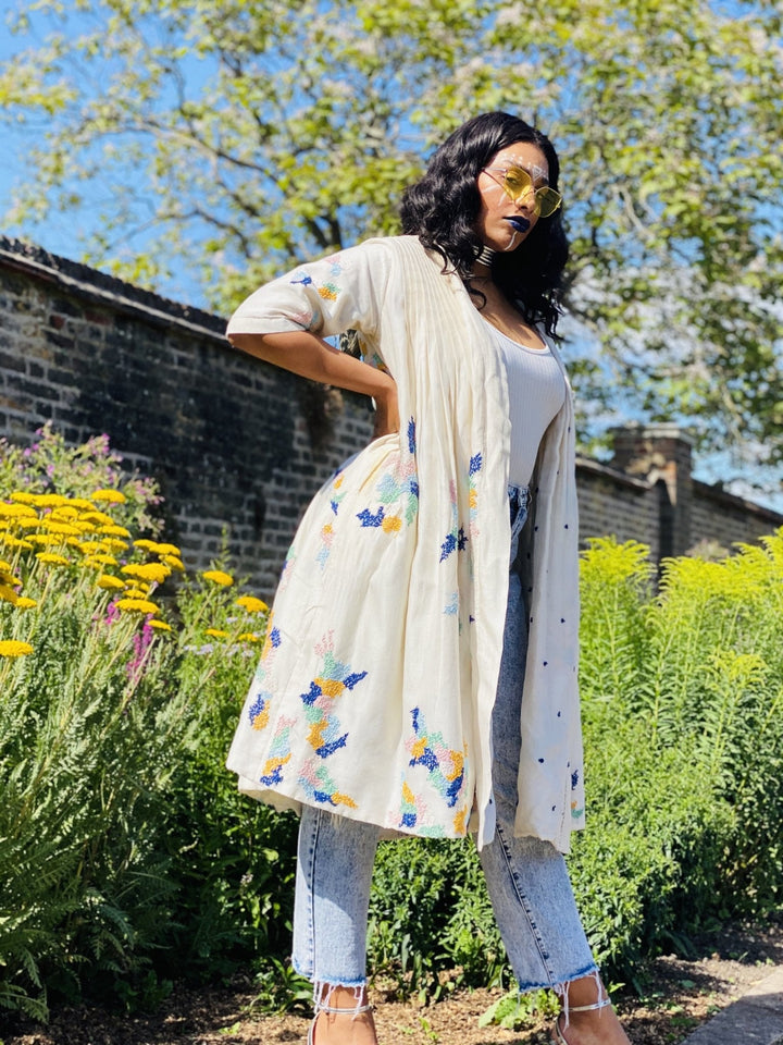 Cream Bombyx Mori Forget-Me-Not Reversible Coat - One Wear Freedom 