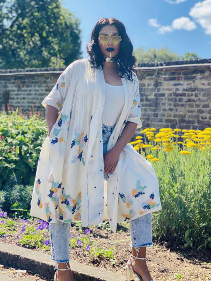 Cream Bombyx Mori Forget-Me-Not Reversible Coat - One Wear Freedom 