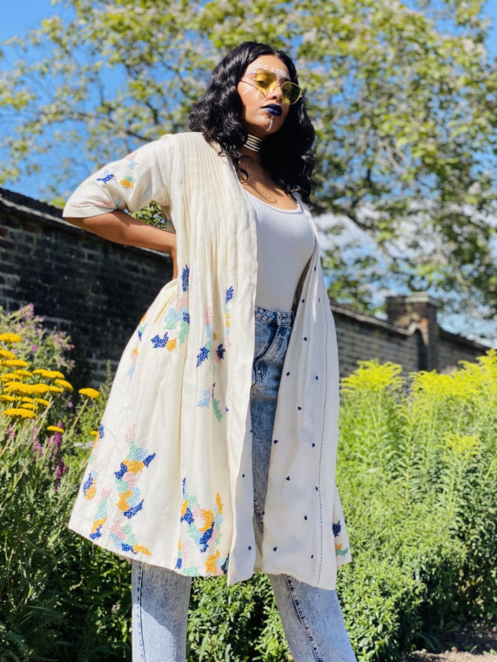 Cream Bombyx Mori Forget-Me-Not Reversible Coat - One Wear Freedom 