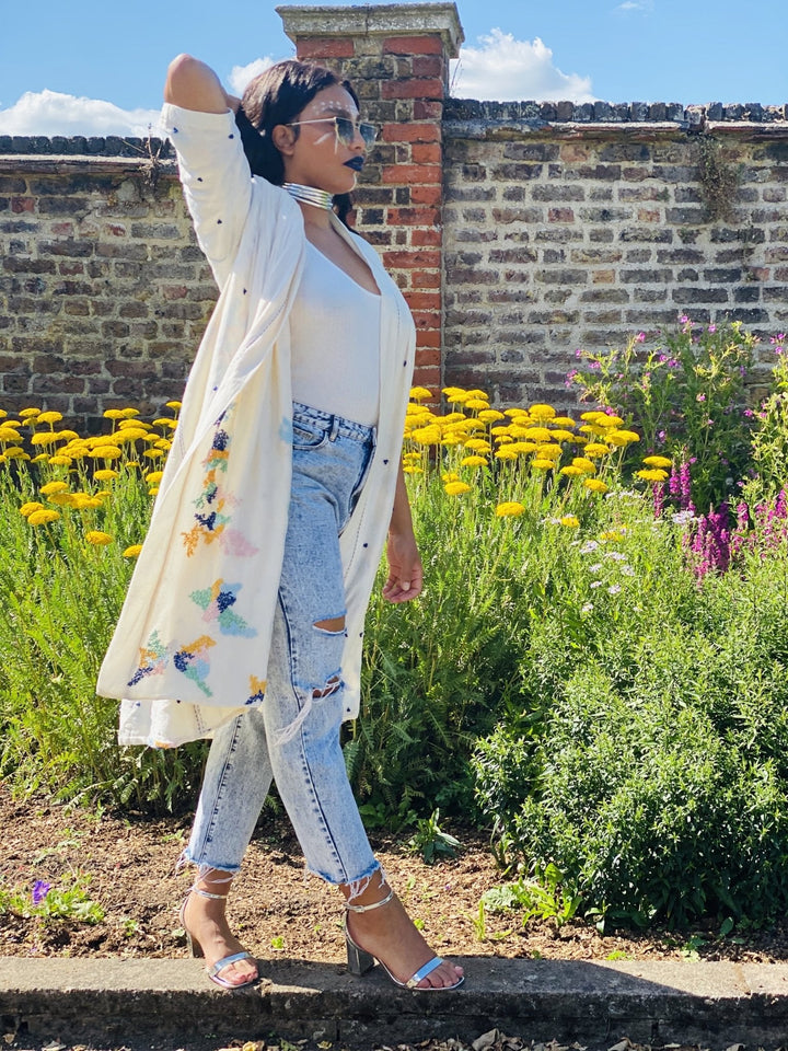 Cream Bombyx Mori Forget-Me-Not Reversible Coat - One Wear Freedom 