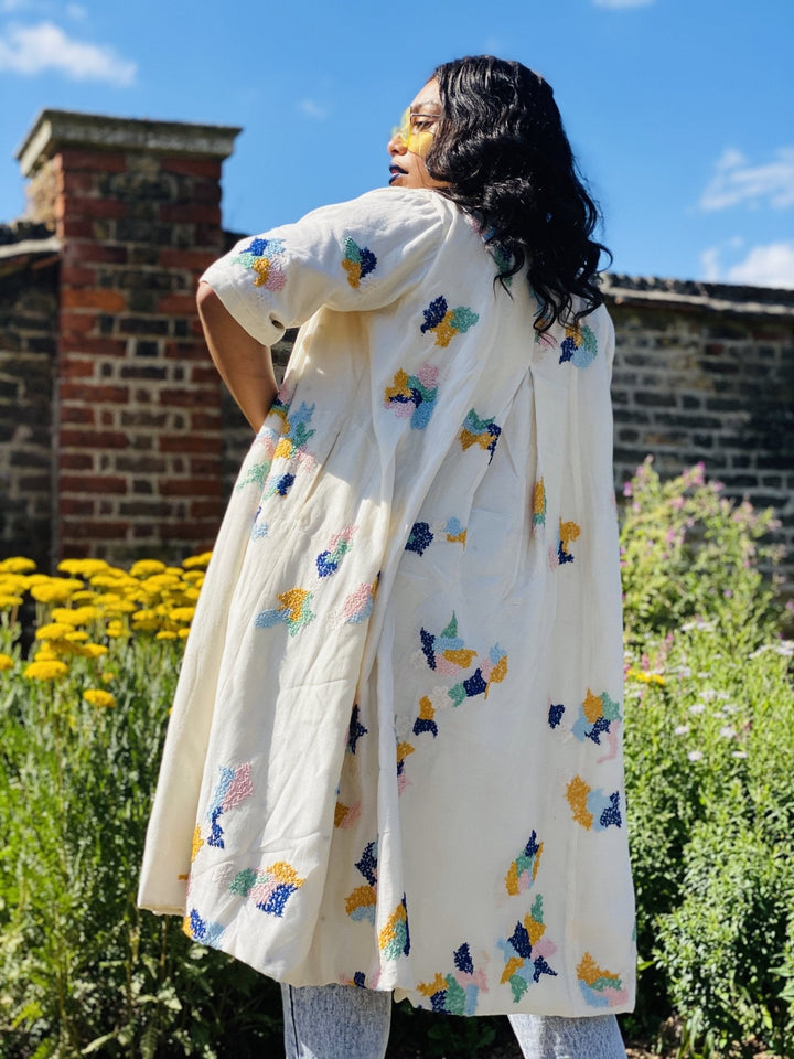 Cream Bombyx Mori Forget-Me-Not Reversible Coat - One Wear Freedom 