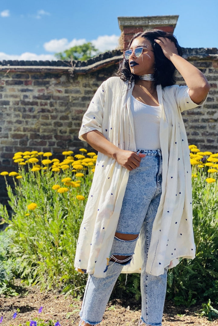 Cream Bombyx Mori Forget-Me-Not Reversible Coat - One Wear Freedom 