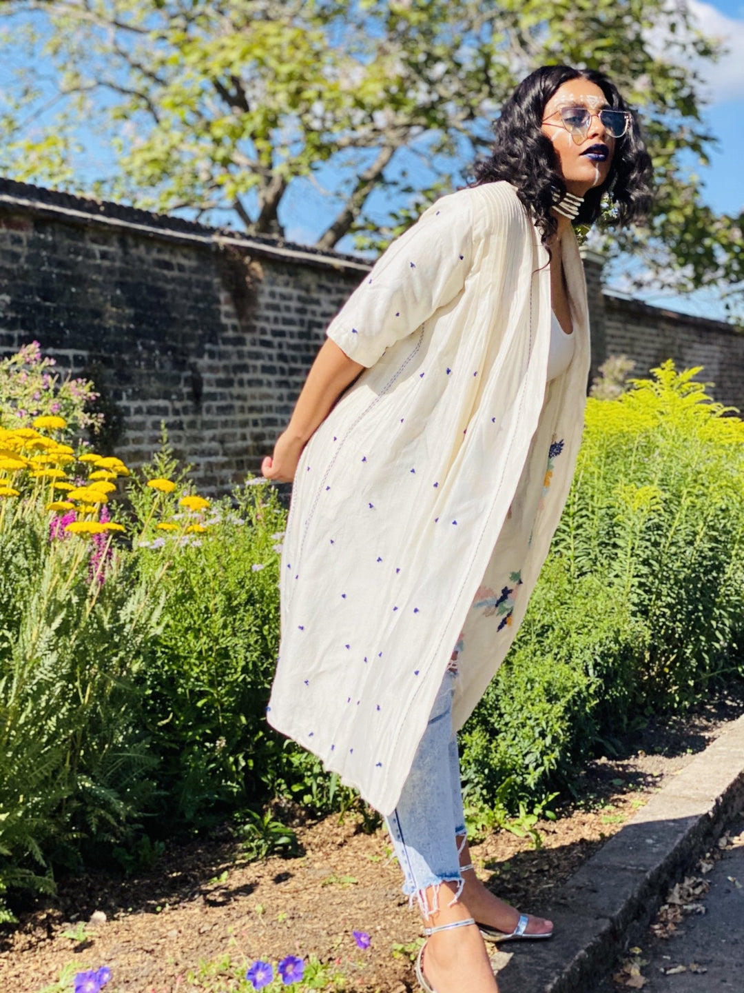 Cream Bombyx Mori Forget-Me-Not Reversible Coat - One Wear Freedom 