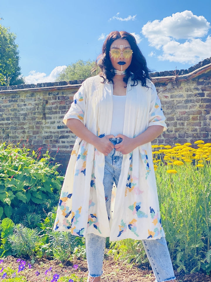 Cream Bombyx Mori Forget-Me-Not Reversible Coat - One Wear Freedom 