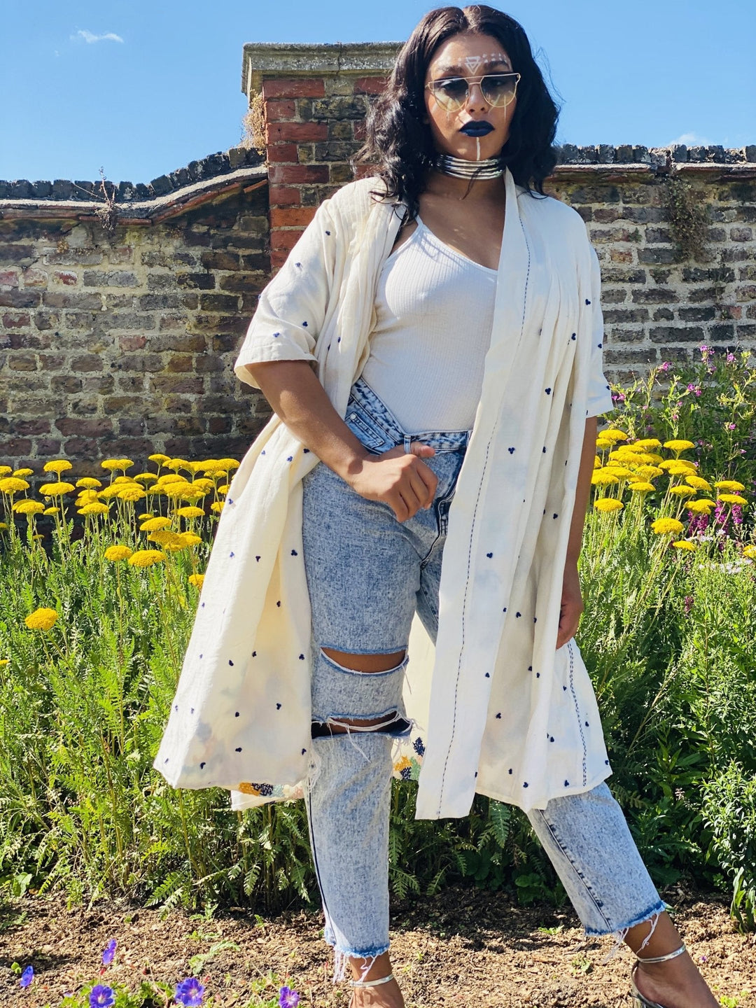 Cream Bombyx Mori Forget-Me-Not Reversible Coat - One Wear Freedom 