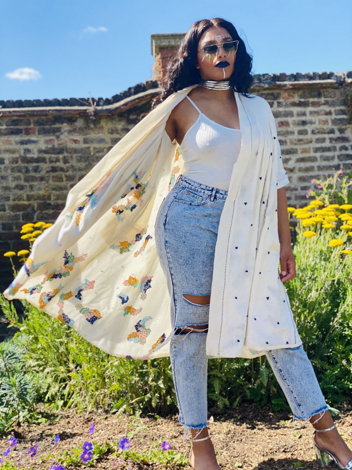 Cream Bombyx Mori Forget-Me-Not Reversible Coat - One Wear Freedom 