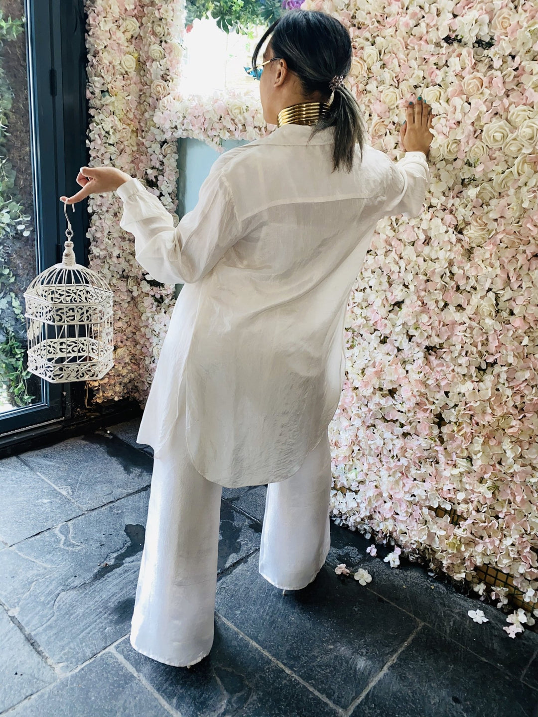 Cream Bombyx Mori Shirt + Trouser Co-ord - One Wear Freedom - Back