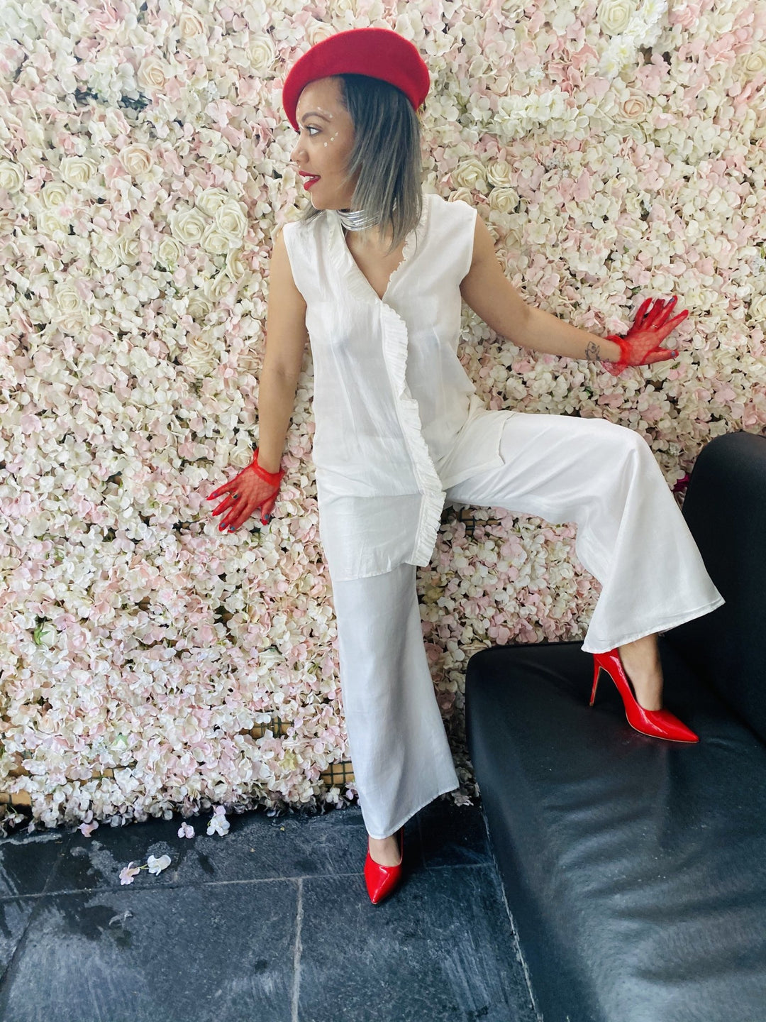 Cream Bombyx Mori Blouse + Trouser Co-ord - One Wear Freedom - Front Full Length