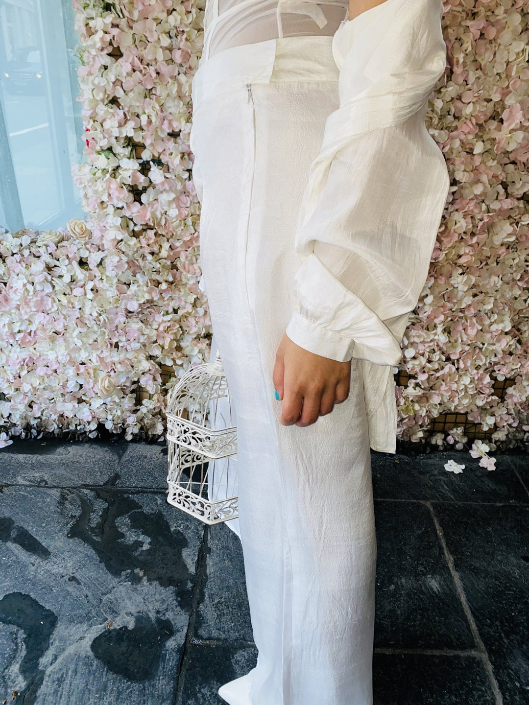 Cream Bombyx Mori Shirt + Trouser Co-ord - One Wear Freedom - Trouser Detail Fastening