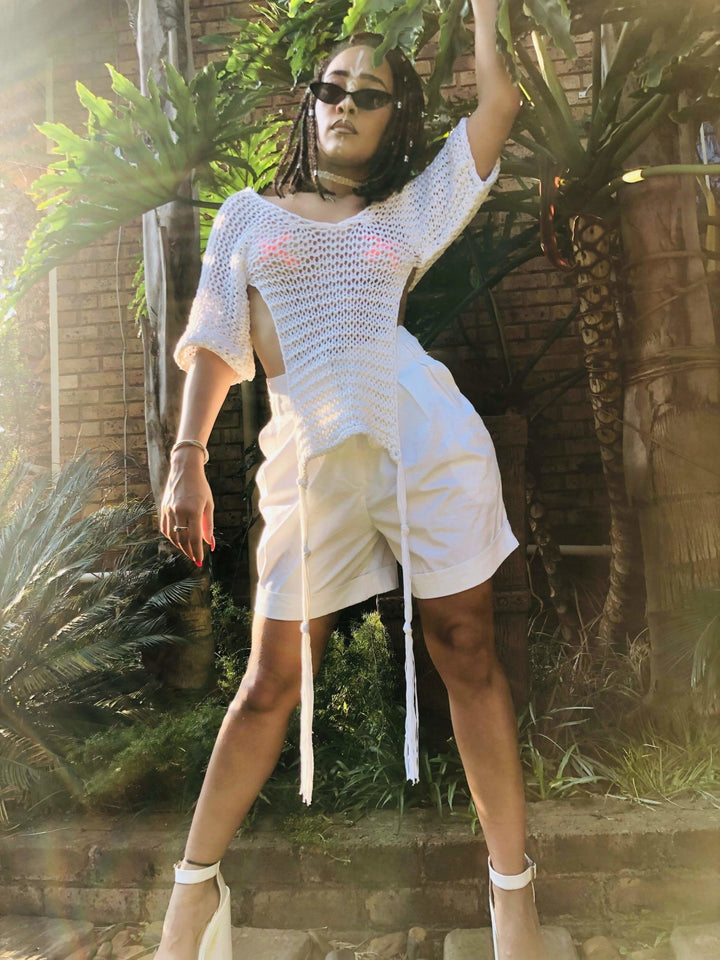 Cream Party in the Front-Bare in the Back Crochet Top - One Wear Freedom - Front Main