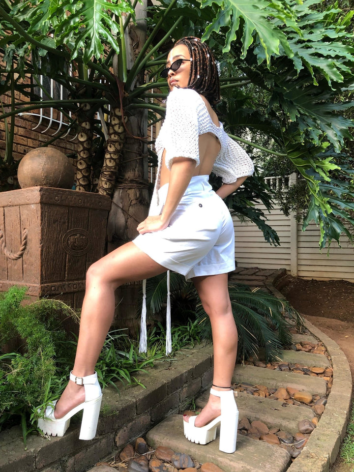 Cream Party in the Front-Bare in the Back Crochet Top - One Wear Freedom - Side/Back