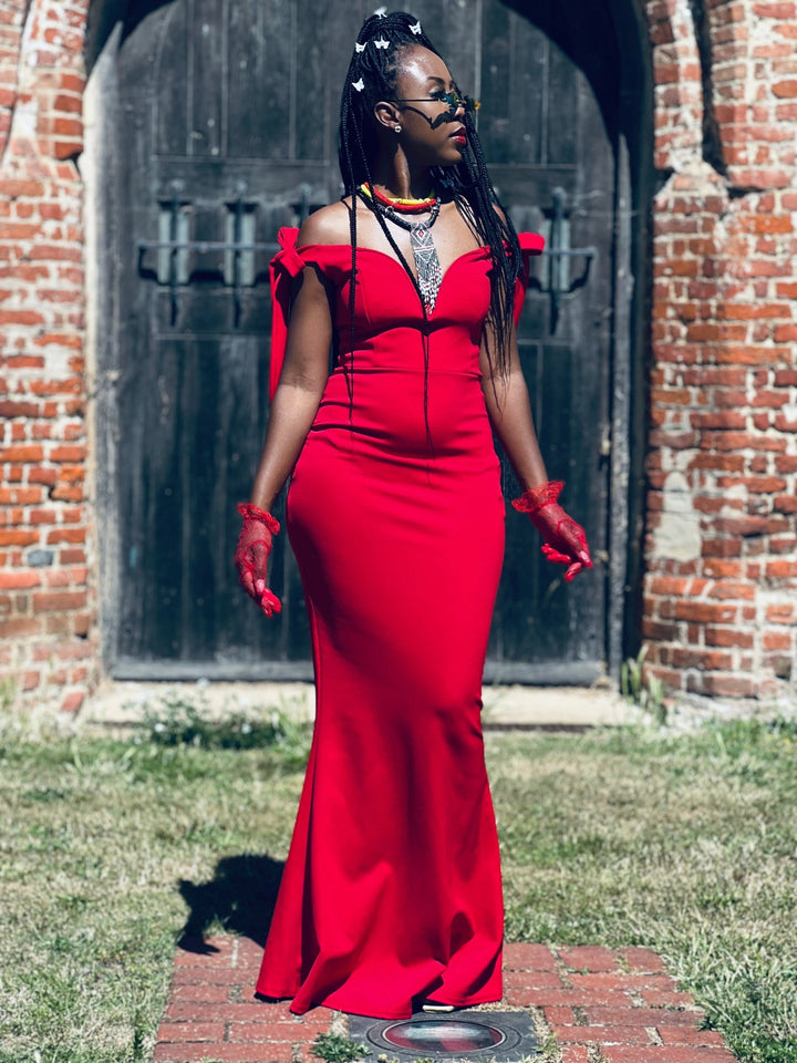 Crimson Bow Fishtail Dress - One Wear Freedom 