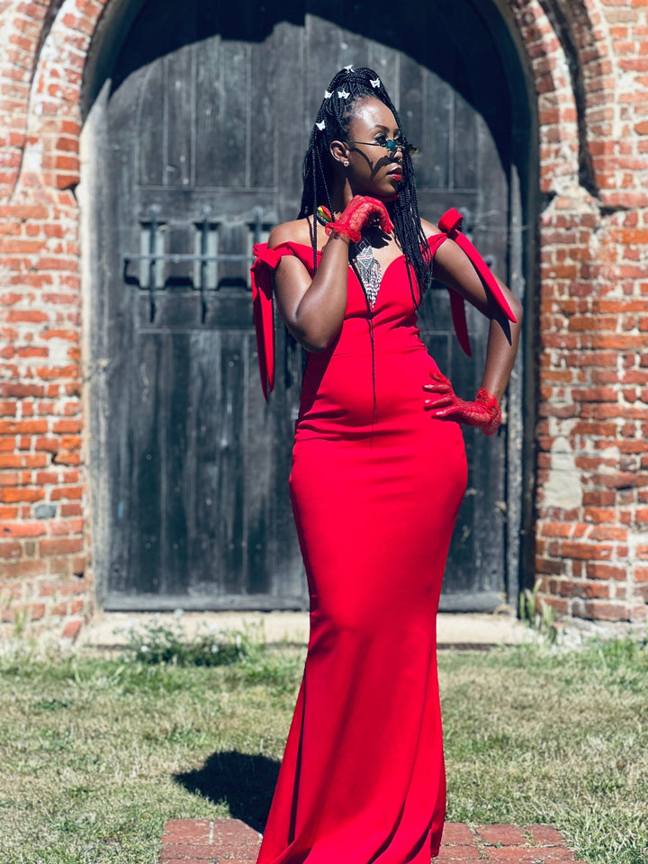 Crimson Bow Fishtail Dress - One Wear Freedom 