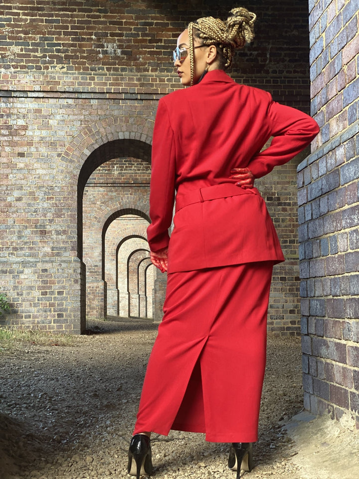 Crimson Power Maxi Skirt Suit with Belt - One Wear Freedom 