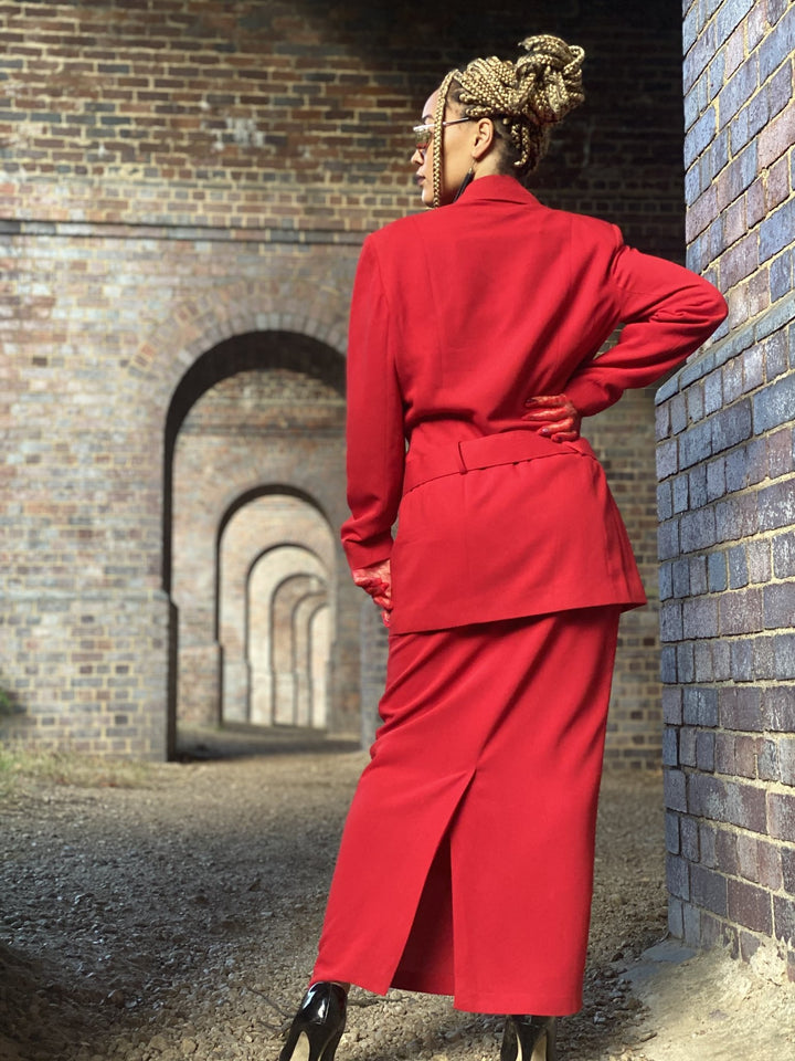 Crimson Power Maxi Skirt Suit with Belt - One Wear Freedom 