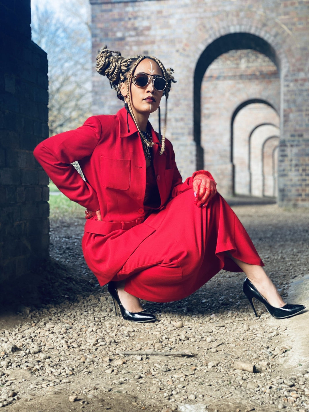 Crimson Power Maxi Skirt Suit with Belt - One Wear Freedom 