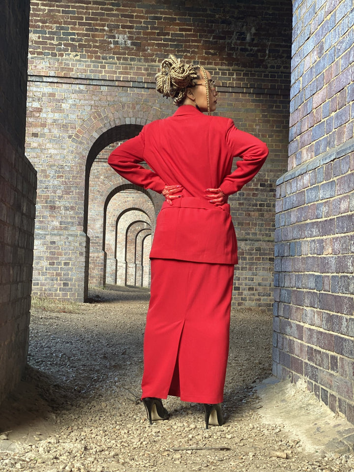 Crimson Power Maxi Skirt Suit with Belt - One Wear Freedom 