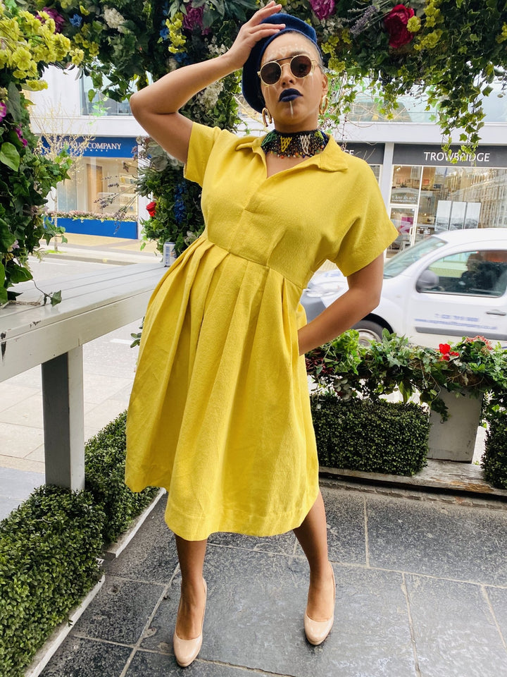 Daffodil Flax Dress - One Wear Freedom - Front Hand in Pocket