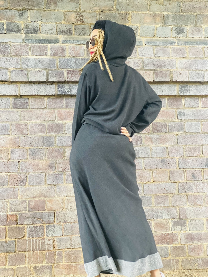 Dark Fantasy Maxi Skirt + Drawstring Crop Hoodie Co-ord - One Wear Freedom 
