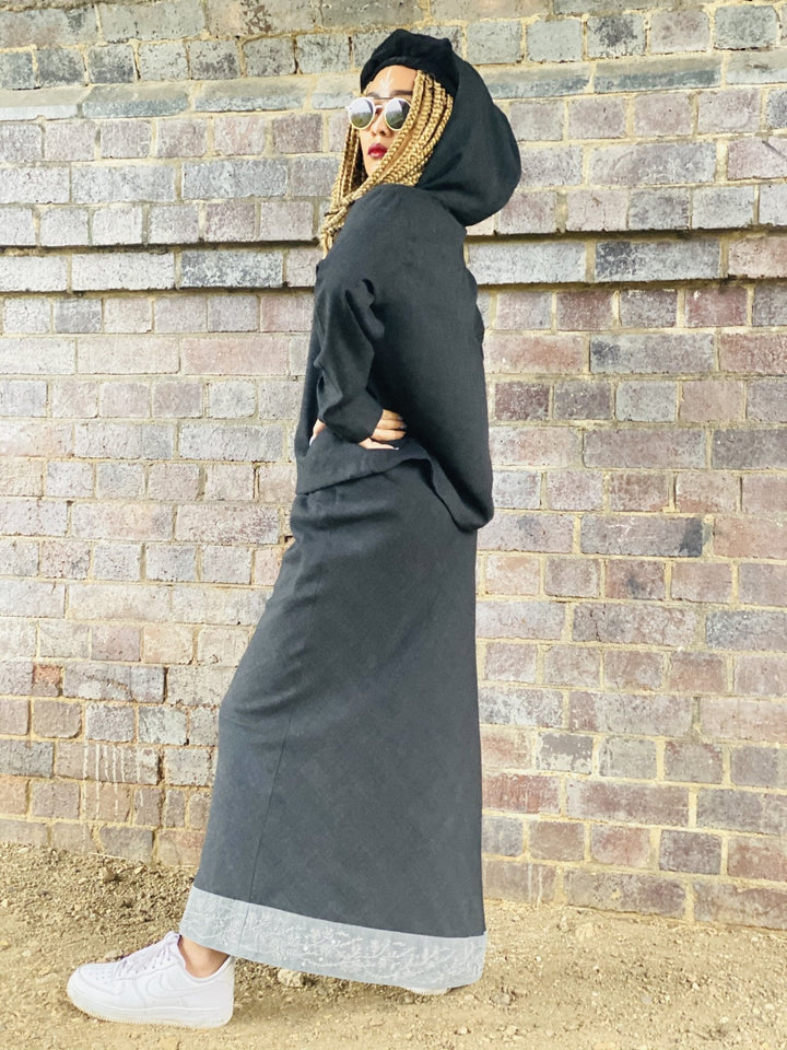 Dark Fantasy Maxi Skirt + Drawstring Crop Hoodie Co-ord - One Wear Freedom 