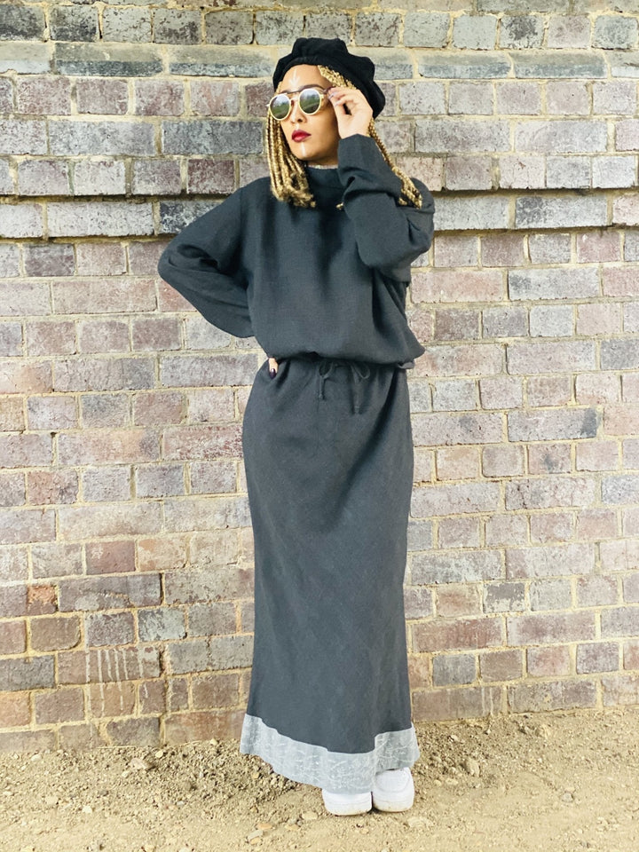 Dark Fantasy Maxi Skirt + Drawstring Crop Hoodie Co-ord - One Wear Freedom 