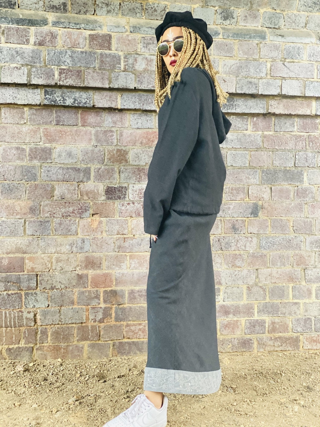 Dark Fantasy Maxi Skirt + Drawstring Crop Hoodie Co-ord - One Wear Freedom 