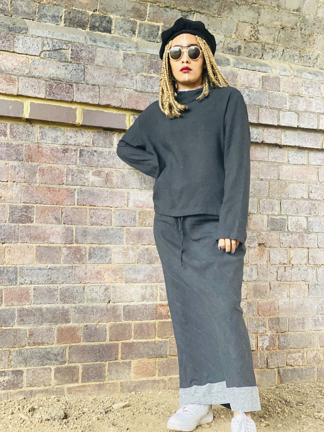 Dark Fantasy Maxi Skirt + Drawstring Crop Hoodie Co-ord - One Wear Freedom 