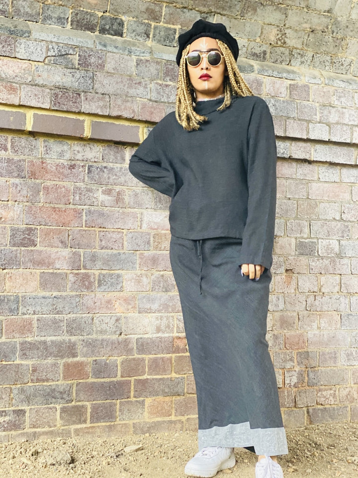 Dark Fantasy Maxi Skirt + Drawstring Crop Hoodie Co-ord - One Wear Freedom 