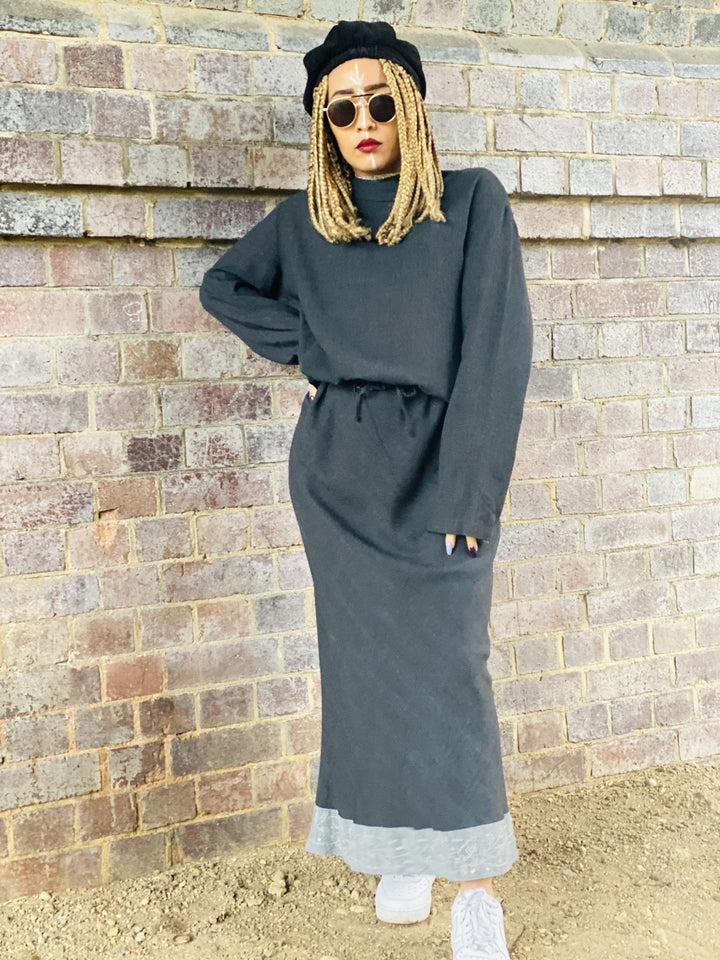 Dark Fantasy Maxi Skirt + Drawstring Crop Hoodie Co-ord - One Wear Freedom 
