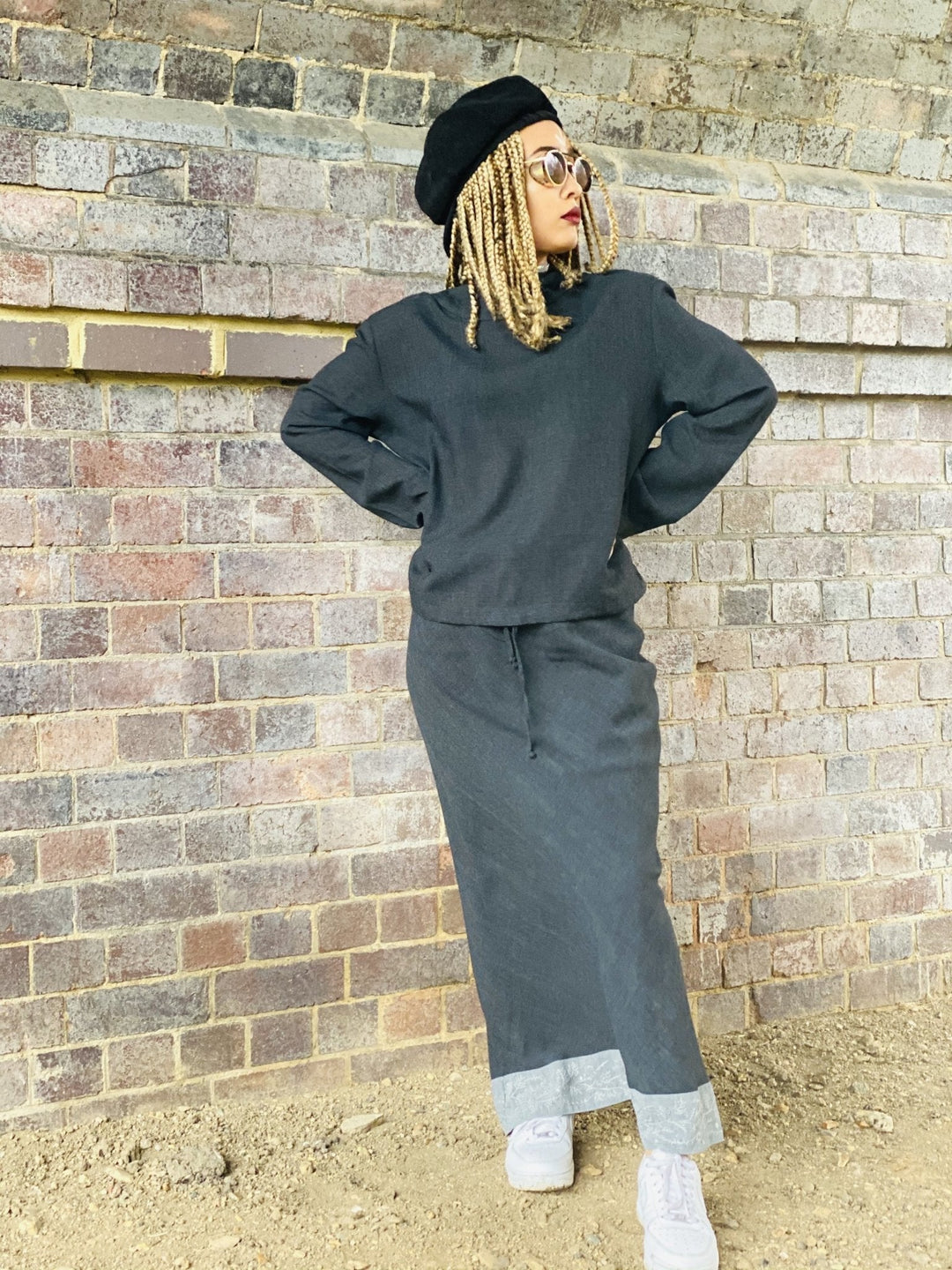 Dark Fantasy Maxi Skirt + Drawstring Crop Hoodie Co-ord - One Wear Freedom 