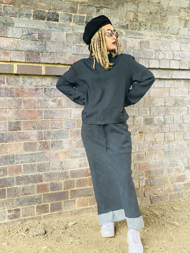Dark Fantasy Maxi Skirt + Drawstring Crop Hoodie Co-ord - One Wear Freedom 