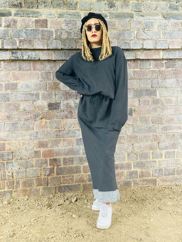 Dark Fantasy Maxi Skirt + Drawstring Crop Hoodie Co-ord - One Wear Freedom 