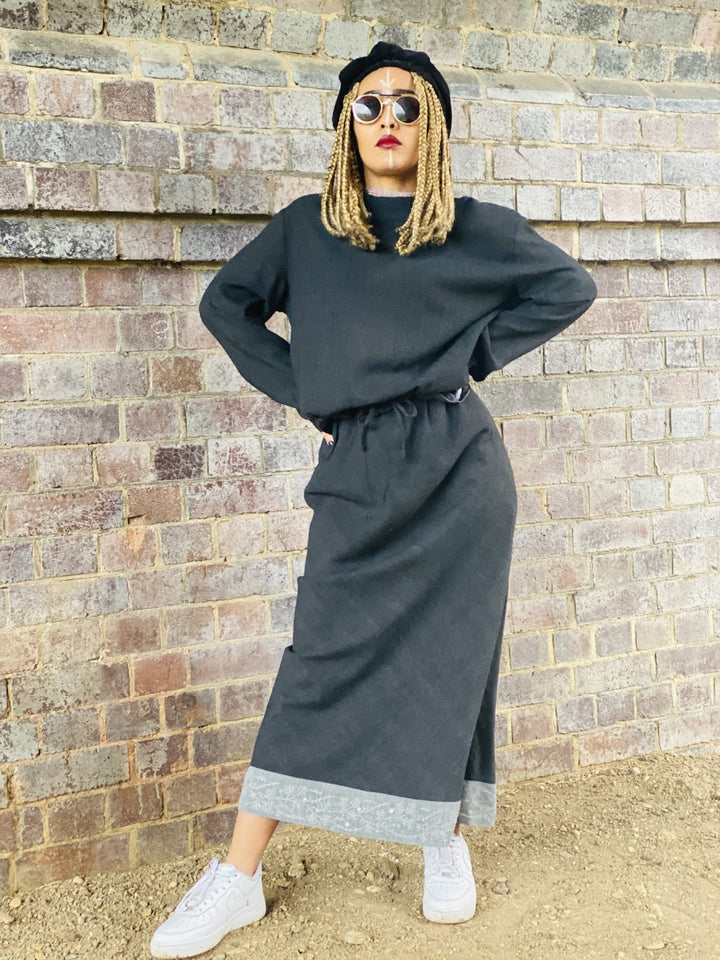 Dark Fantasy Maxi Skirt + Drawstring Crop Hoodie Co-ord - One Wear Freedom 