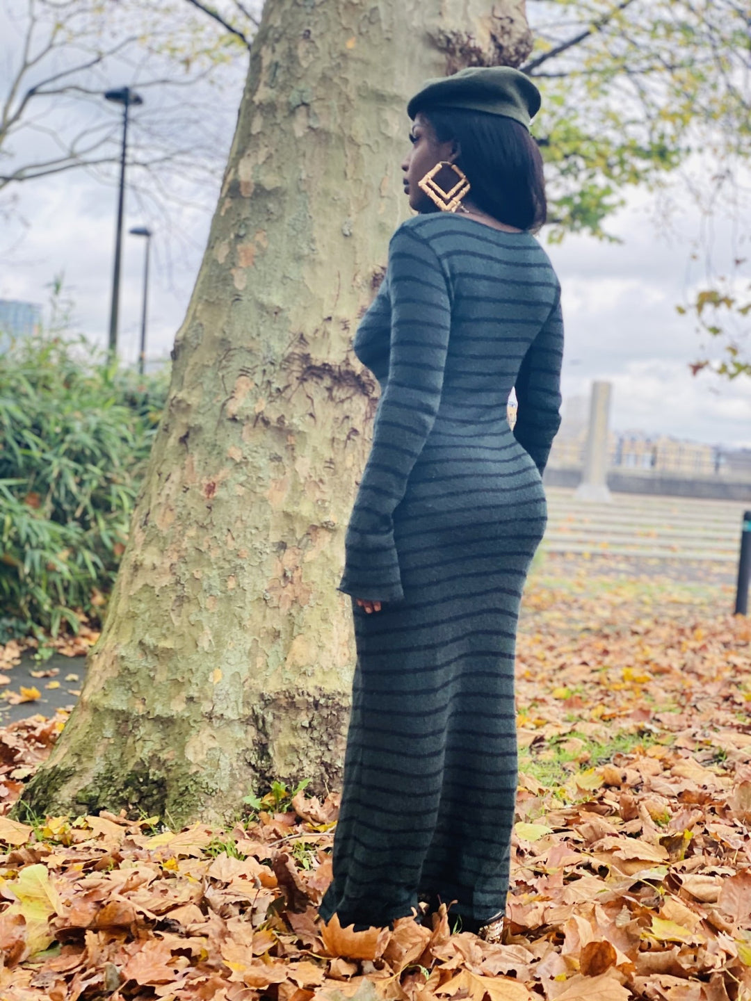 Dark Forrest Stripe Mohair Maxi Dress - One Wear Freedom 