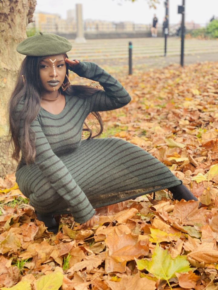 Dark Forrest Stripe Mohair Maxi Dress - One Wear Freedom 