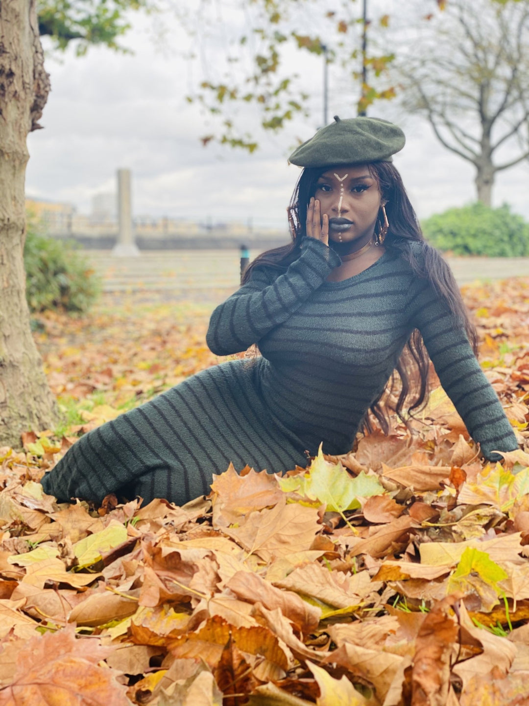 Dark Forrest Stripe Mohair Maxi Dress - One Wear Freedom 