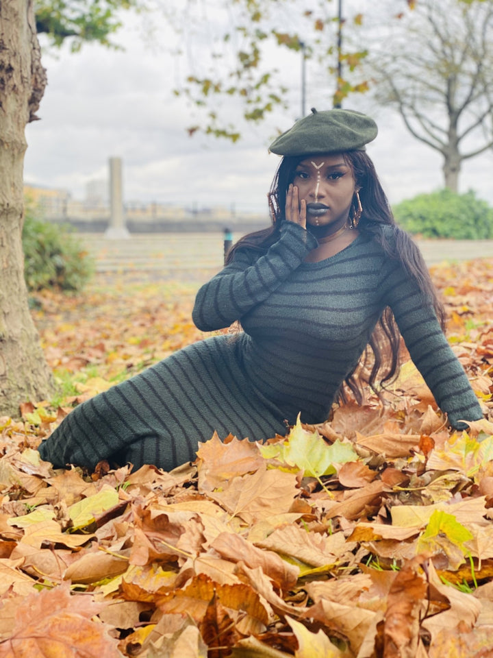 Dark Forrest Stripe Mohair Maxi Dress - One Wear Freedom 
