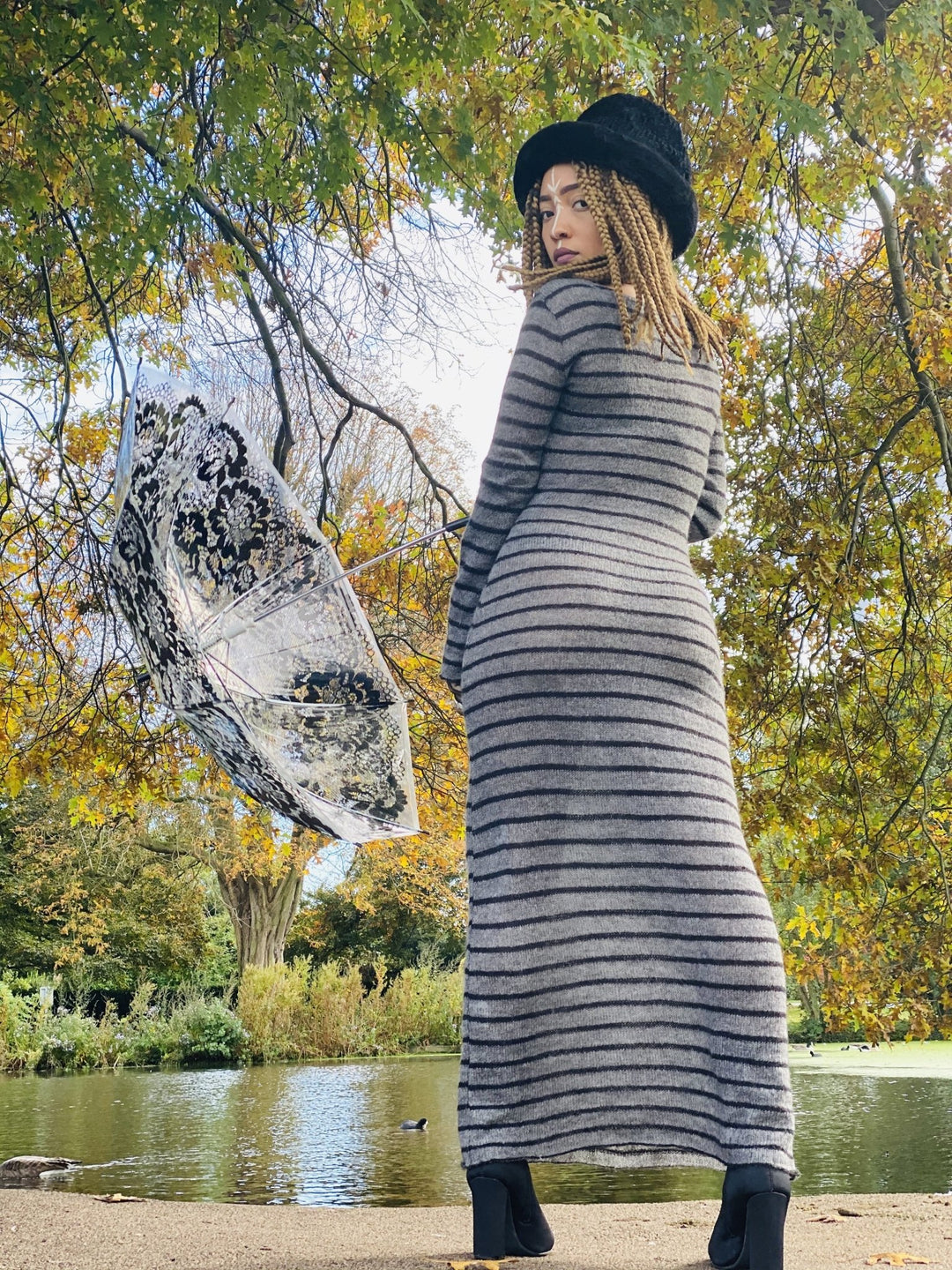 Dark Forrest Stripe Mohair Maxi Dress - One Wear Freedom 
