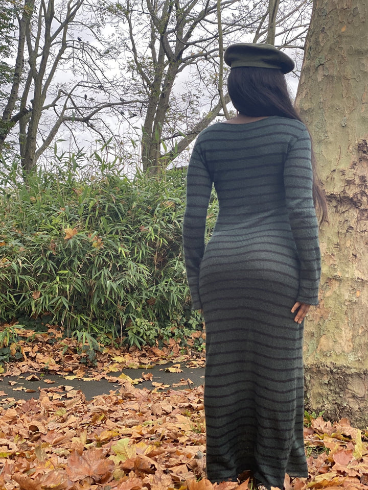 Dark Forrest Stripe Mohair Maxi Dress - One Wear Freedom 