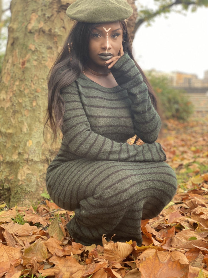 Dark Forrest Stripe Mohair Maxi Dress - One Wear Freedom 