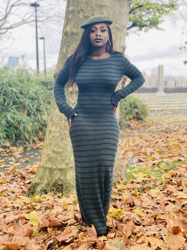 Dark Forrest Stripe Mohair Maxi Dress - One Wear Freedom 