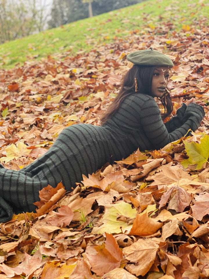 Dark Forrest Stripe Mohair Maxi Dress - One Wear Freedom 
