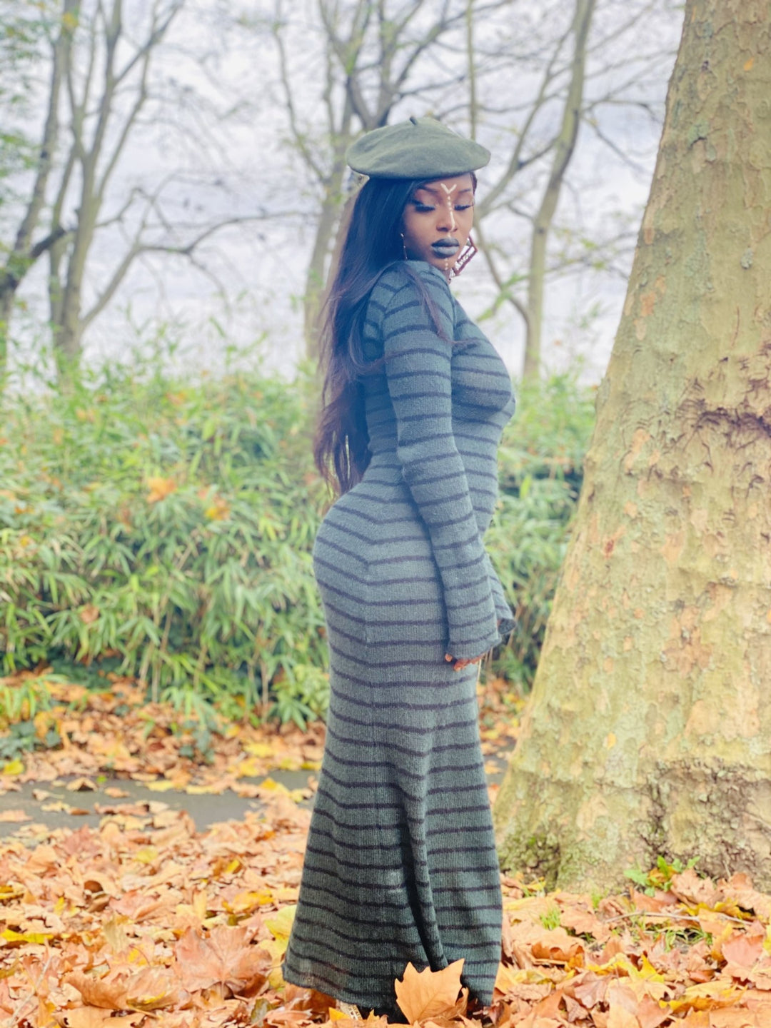Dark Forrest Stripe Mohair Maxi Dress - One Wear Freedom 