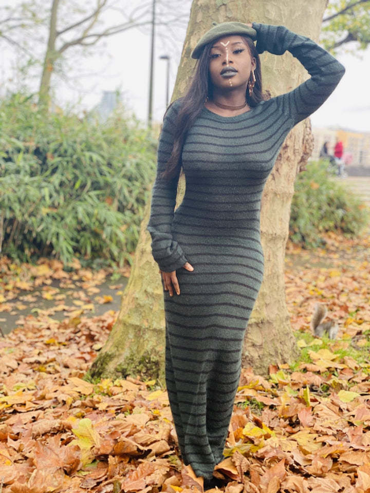 Dark Forrest Stripe Mohair Maxi Dress - One Wear Freedom 