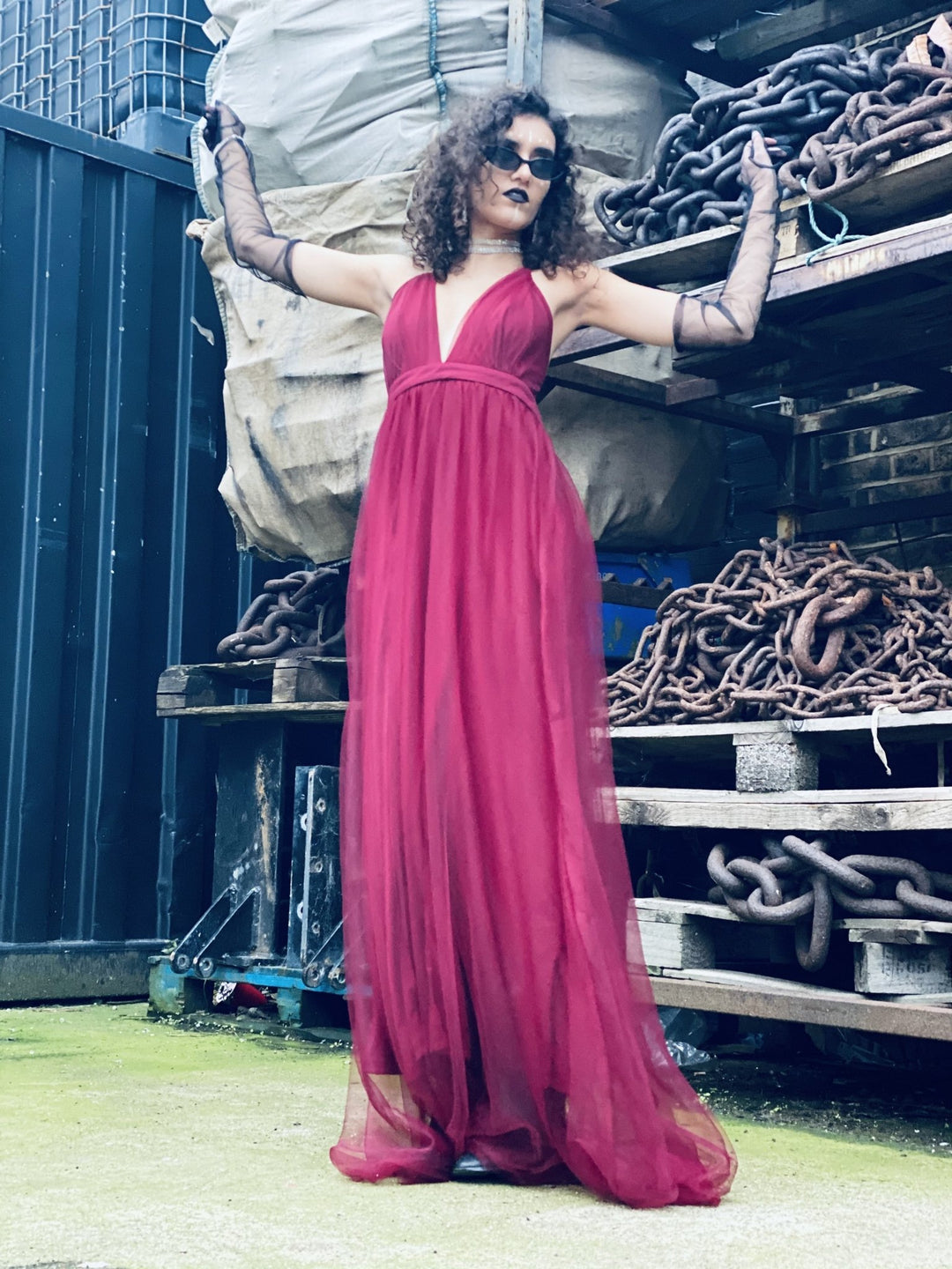 Deep Wine Gown with Mesh Overlay - One Wear Freedom 