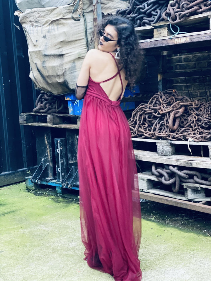 Deep Wine Gown with Mesh Overlay - One Wear Freedom 