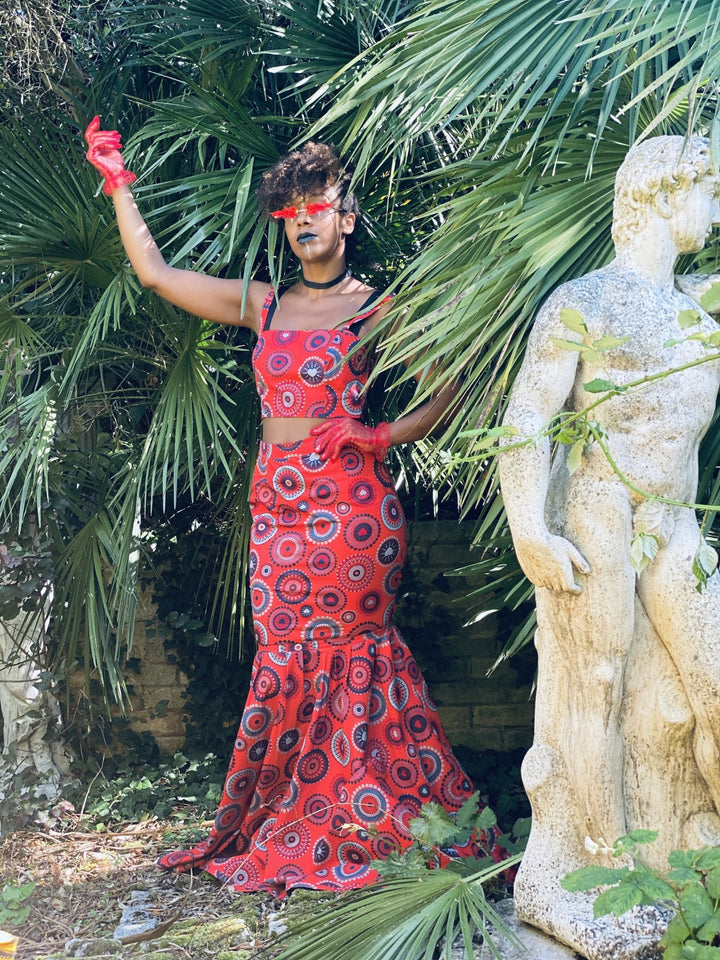 Divine Red Fishtail Skirt + Crop Top Co-ord - One Wear Freedom - Front