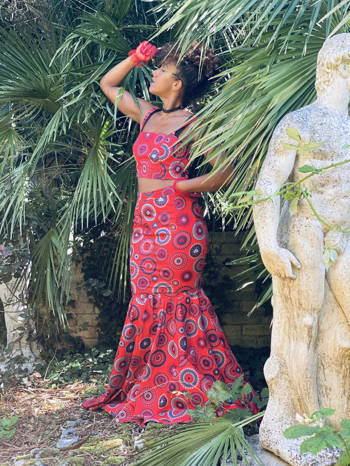 Divine Red Fishtail Skirt + Crop Top Co-ord - One Wear Freedom - Front Main