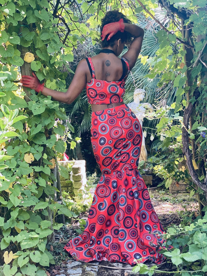 Divine Red Fishtail Skirt + Crop Top Co-ord - One Wear Freedom - Back